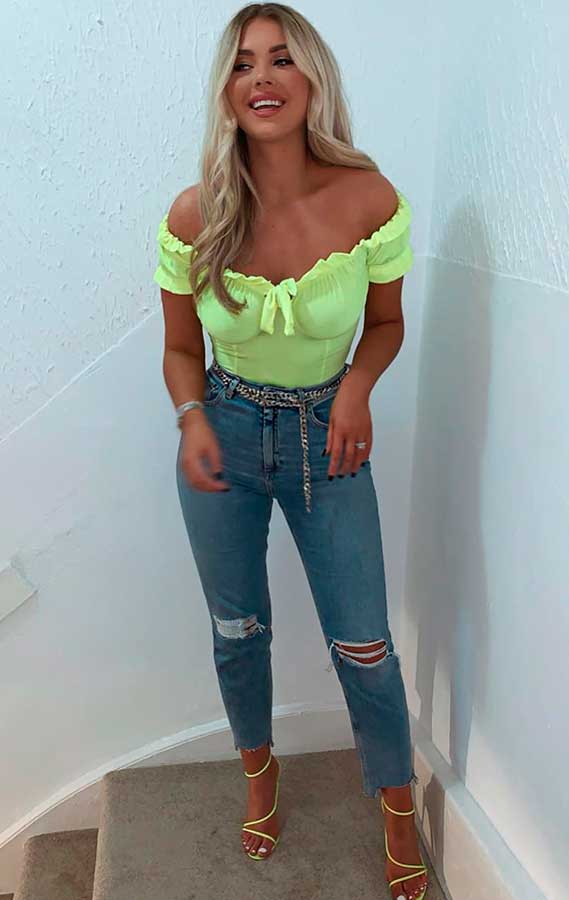cropped neon com jeans rasgado