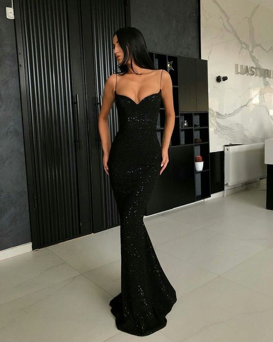 vestido de festa preto estilo sereia