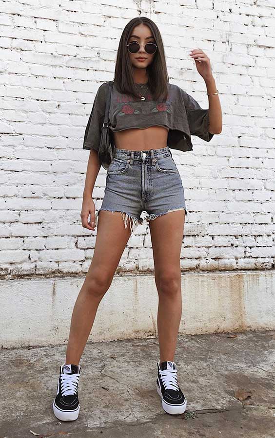 cropped, short e tênis vans