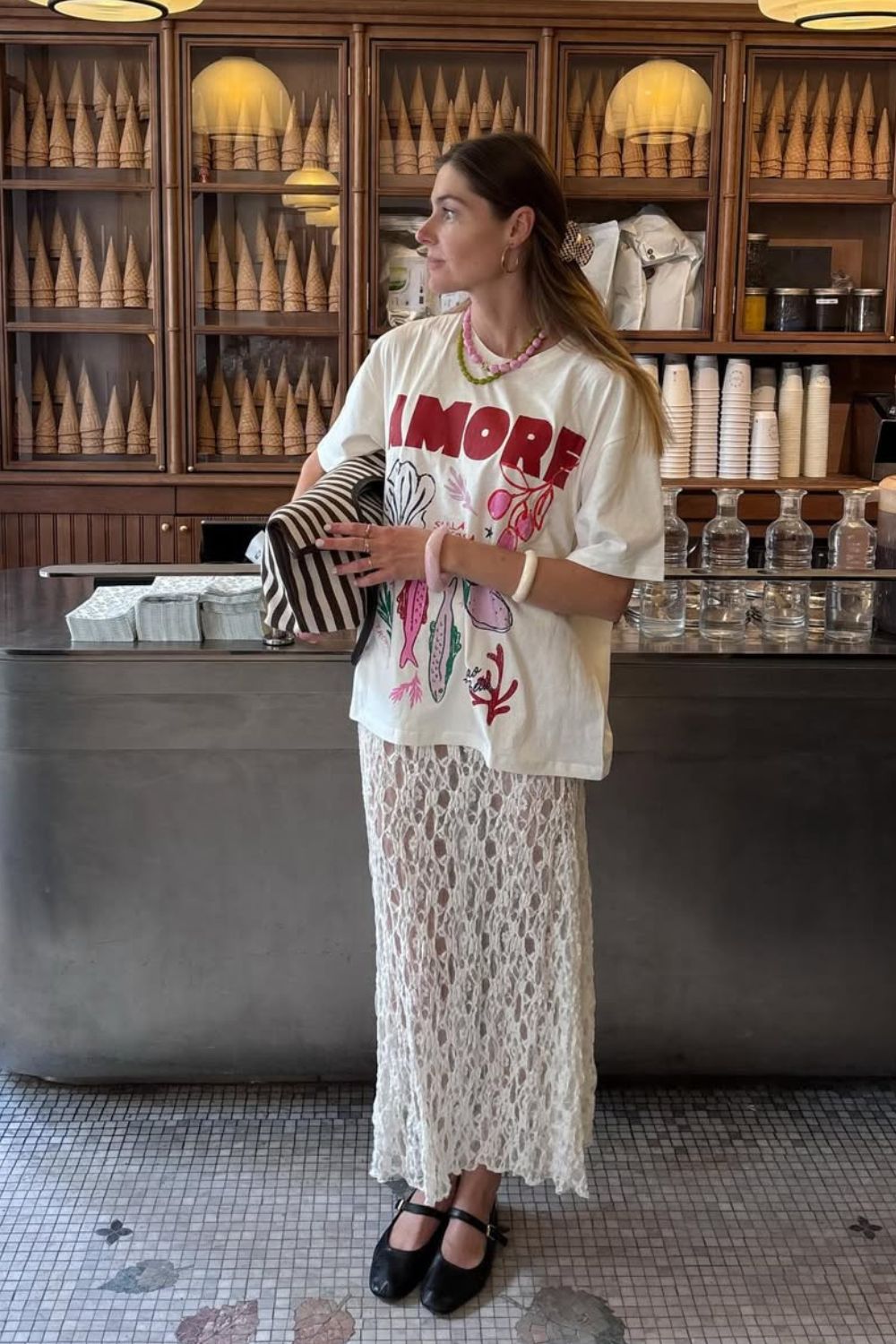 Maxi t-shirt e saia longa de rendas